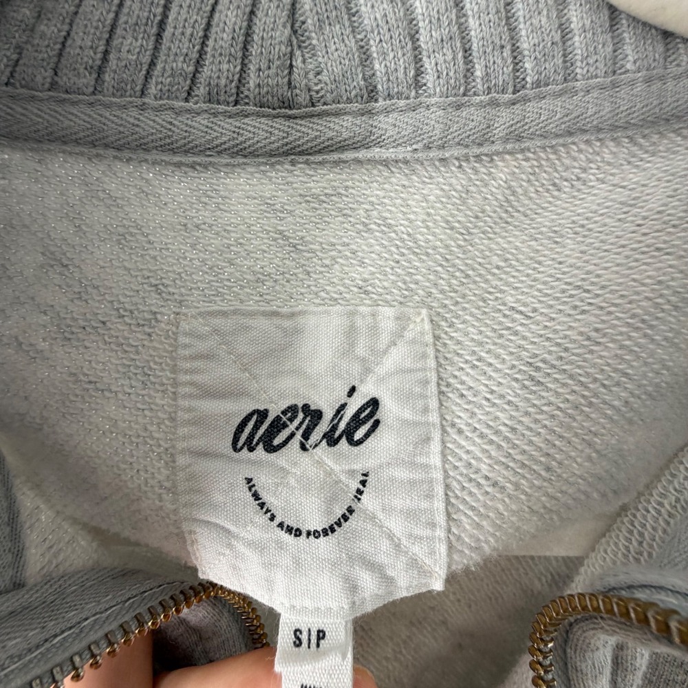 Aerie Womens Quarter Zip Sweatshirt Heather Gray Oversized Pullover Small - Picture 3 of 7